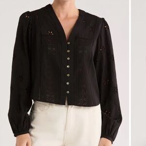 Like New Industry Republic  Black Button-front long-cropped eyelet Blouse, 1X